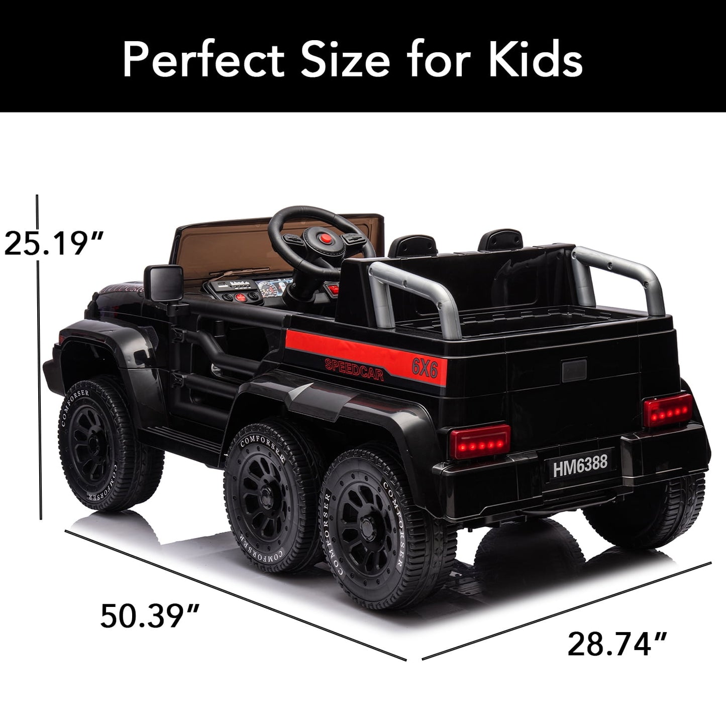 SUSIELADY 24V Ride on 4WD Electric Car, 6 Wheels Ride on Car with Remote Control, Music, Lights, Rocking Mode, Storage Box, for Kids Age 3+