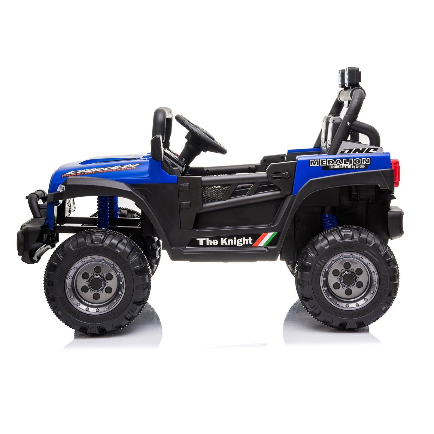 Track 7 12V 2-Seats 2WD off-road vehicle for kid 3+, 2 speed adjustable, with Parent Remote Control, Music, Blue
