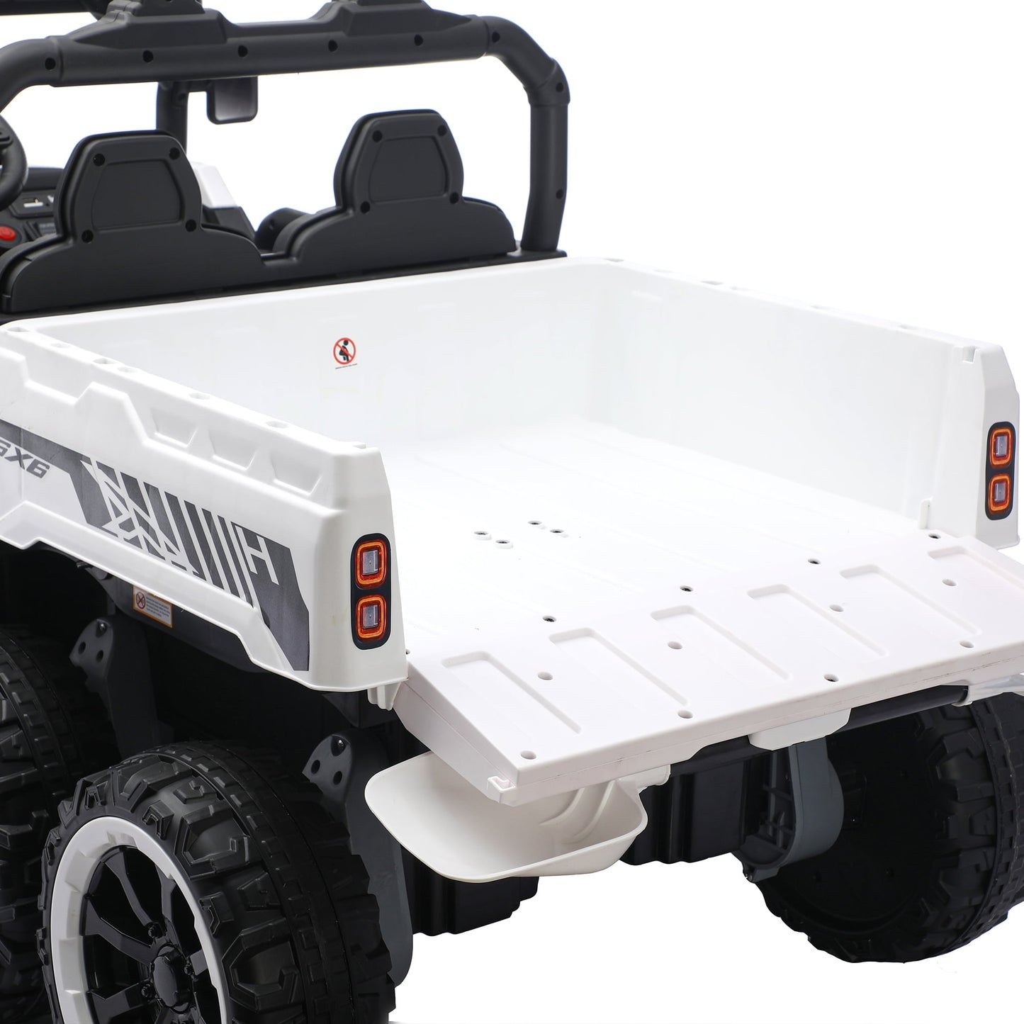 Track Seven 24V 2-Seater Ride on Dump Truck, 4WD 6-Wheel Kids Ride on Car w/Remote Control, Electric Dump Bed, Toy Shovel, Music, Max Speed 5 mph, 21" Large Seat, Ride on Toy for Kids Age 3+, White