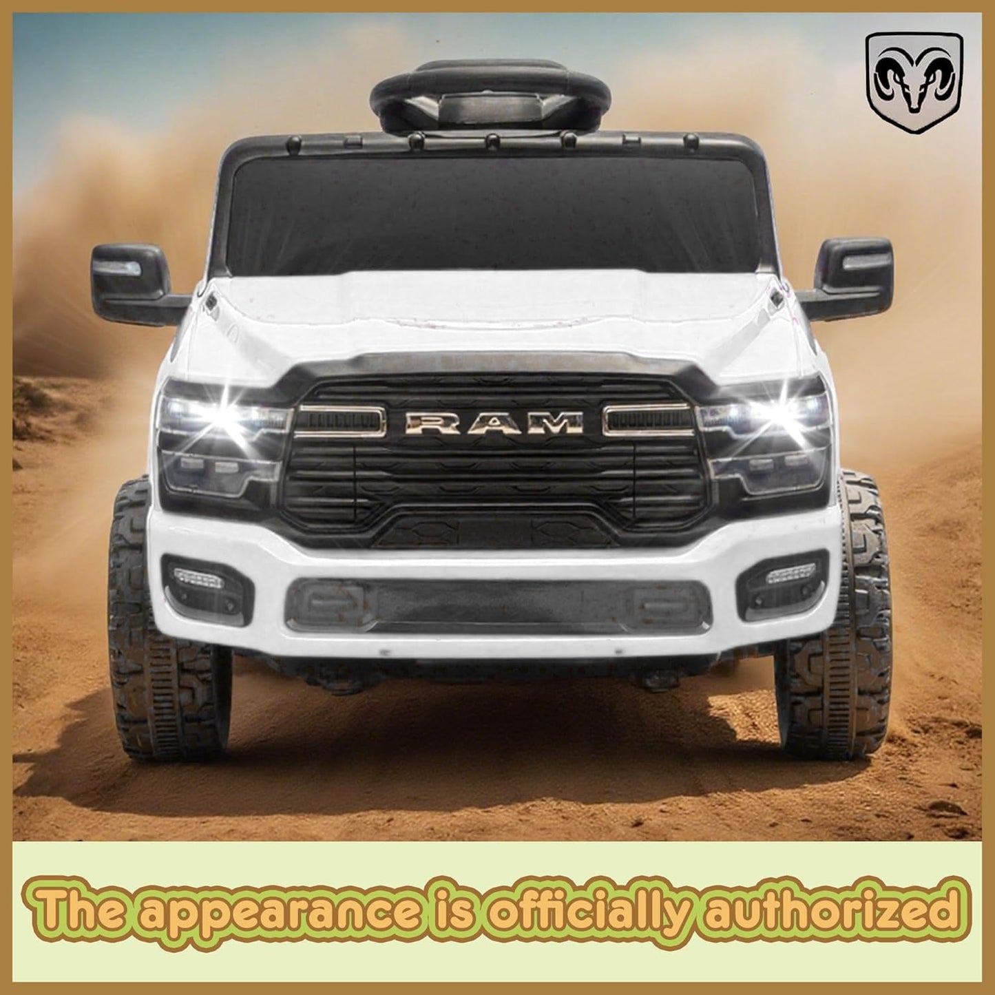 Track Seven 12V Ride on Car, Licensed Dodge RAM 3500 Ride On Truck with Remote Control, Rear Shock Suspension, LED Headlights, Low Battery Alarm, Bluetooth, Music, Ride on Toy for Kids Aged 3+, White