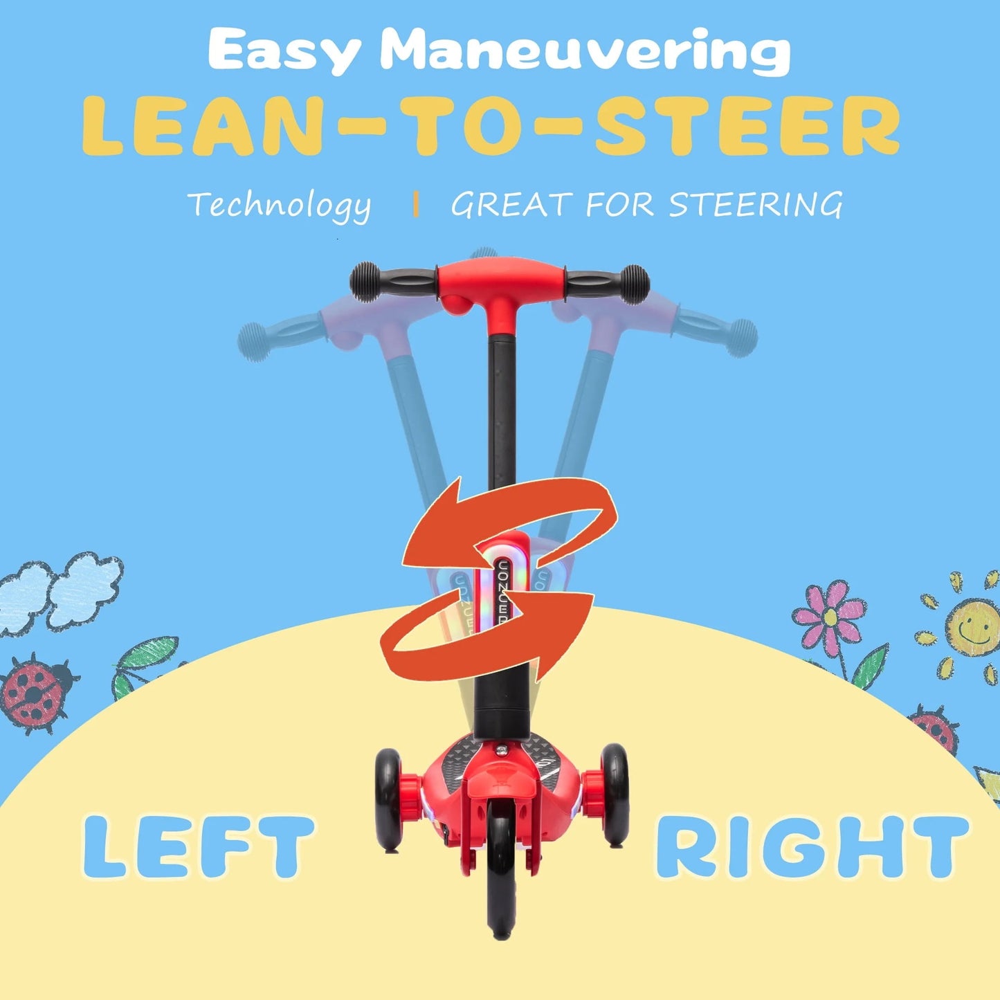 Track Seven Electric Scooter for Kids, 3 Wheels Kids Kick Scooter with Spray, LED Lights, PU Wheels, Wide Pedal, Music, Independent Light Switch, 6V Scooter for Boys Girls Toddlers Ages 3-6, Red