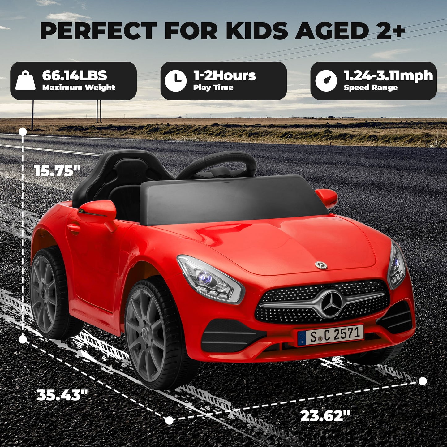 Track Seven 12V Licensed Mercedes-Benz CLS 350 Kids Ride On Toys, Electric Cars with Parent Control, Music, Bluetooth, LED Lights, Spring Suspension for Boys Girls Aged 2+, Red