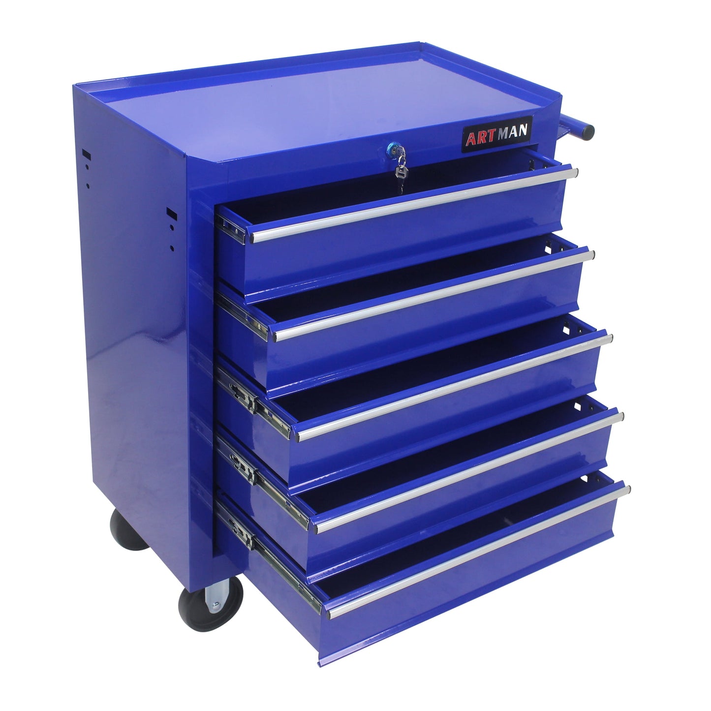 COOKCOK 5 Drawers Multifunctional Tool Cart, With Wheels,lockable, Steel, 24.25"L x12.99"W x 29.33"H, Blue