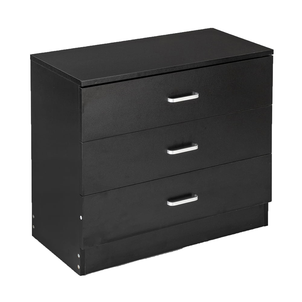 COOKCOK 3 Drawer Dresser, Wood Drawer Chest Dresser Cabinet with Storage, 25.98"x 13"x 22.05", Storage Cabinet, Clothing Organizer with Cut-Out Handle, Nightstand for Living Room, Bedroom, Black