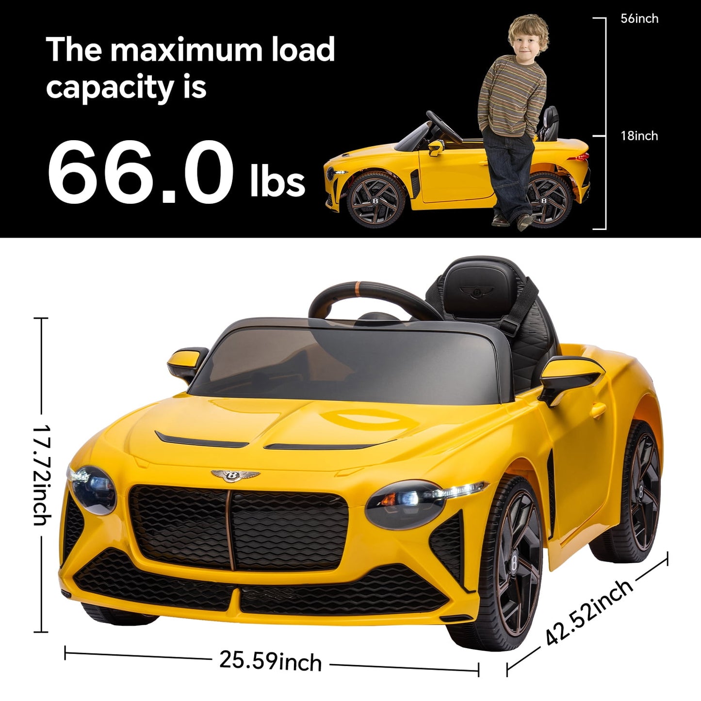 LISUEYNE Kids Ride on Car, 12V Licensed Bentley Mulsanne Electric Car for Kids Age 3+, Remote, Music, Yellow