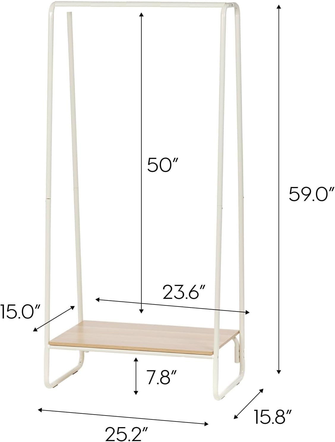 COOKCOK Clothes Rack for Hanging Clothes with Bottom Wood Shelf, Freestanding Clothing Rack, Easy to Assemble Garment Rack, Metal, Sturdy,Small Space Storage Rack,White
