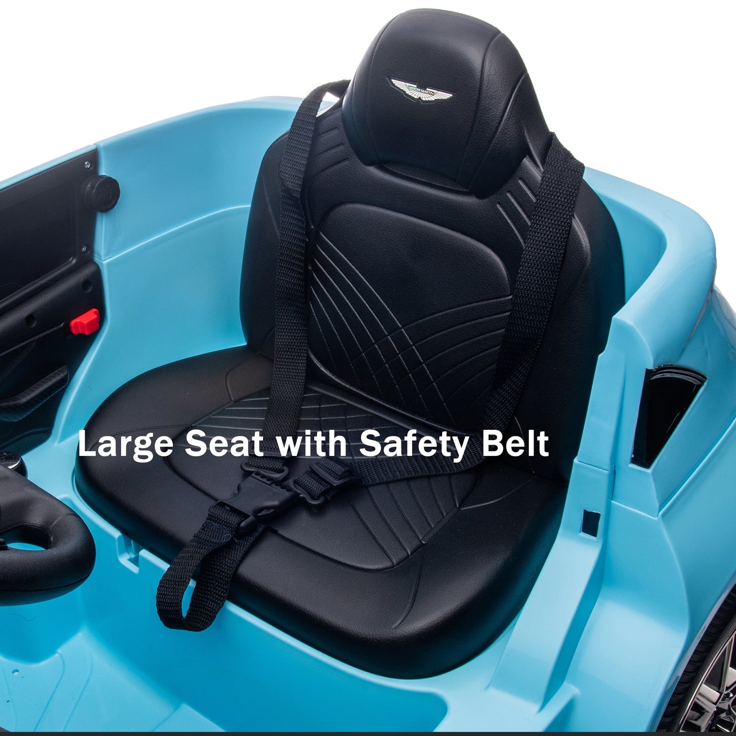 Track Seven 12V Kids Ride on Car, Licensed Aston Martin Electric Car for Boys Girls Age 3+, Remote Control, Music, USB, Portable Handle, Blue