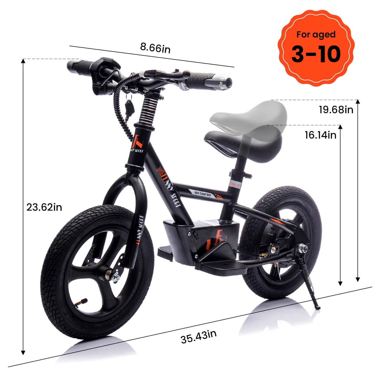 Track Seven 24V Electric Dirt Bike, Kids Electric Motorcycle, Max Speed 10 mph, Height Adjustable, Power Display, Hand-Operated Brakes, Electric Bike for Boys Girls Age 3+, 24V Ride on Car, Black