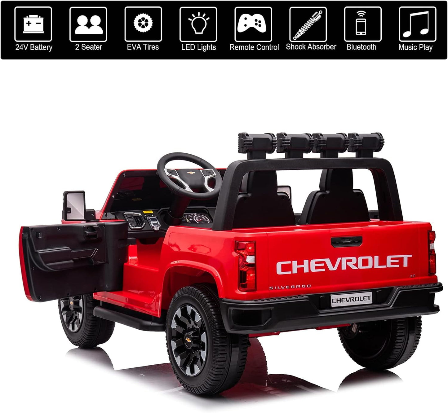 LISUEYNE 24 V Ride on Car, Licensed Silverado HD 2 Seater Electric Car for Boys Girls Age 3+, 24 V Ride on Truck with Remote Control, Music, ABC, Red