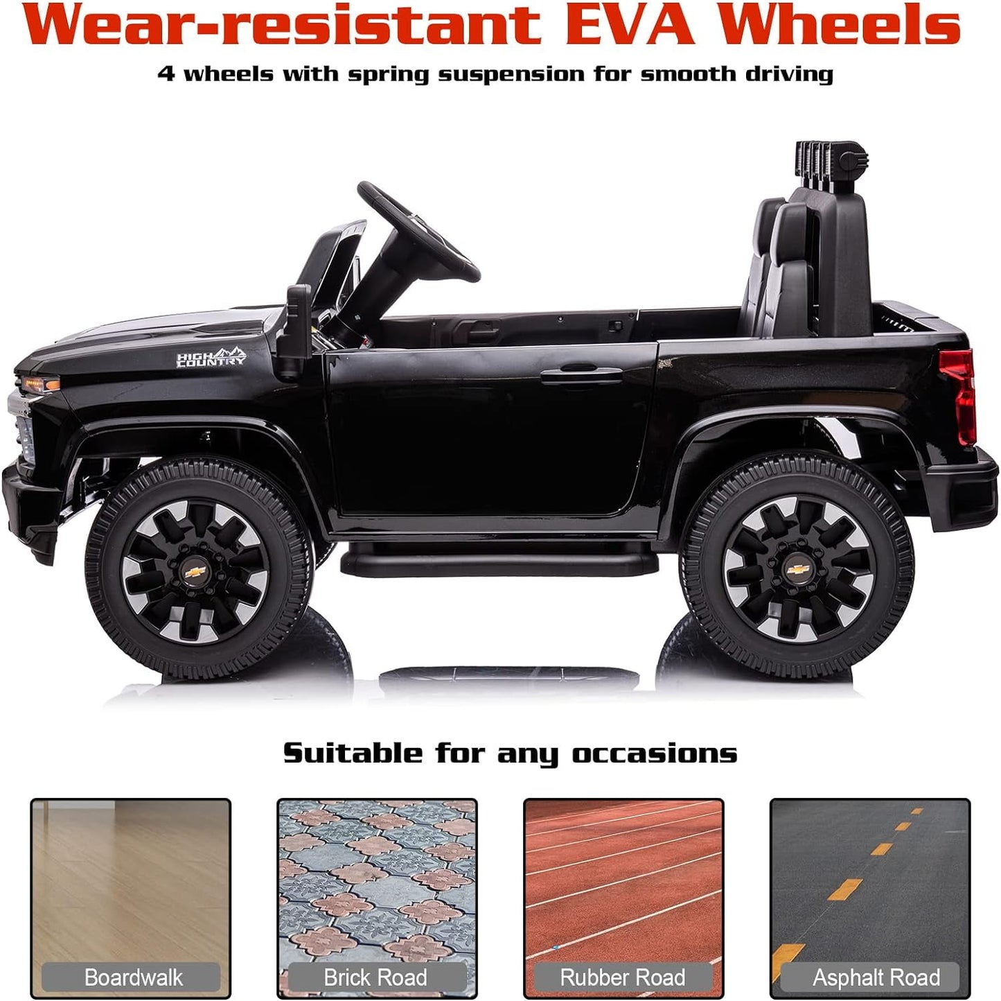 LISUEYNE 24 V Ride on Car, Licensed Silverado HD 2 Seater Electric Car for Boys Girls Age 3+, 24 V Ride on Truck with Remote Control, Music, ABC, Black