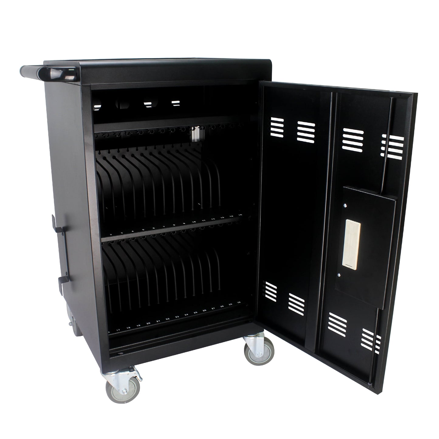 COOKCOK Mobile Charging Cart and Cabinet for Tablets Laptops 30-Device With Combination Lock, Black