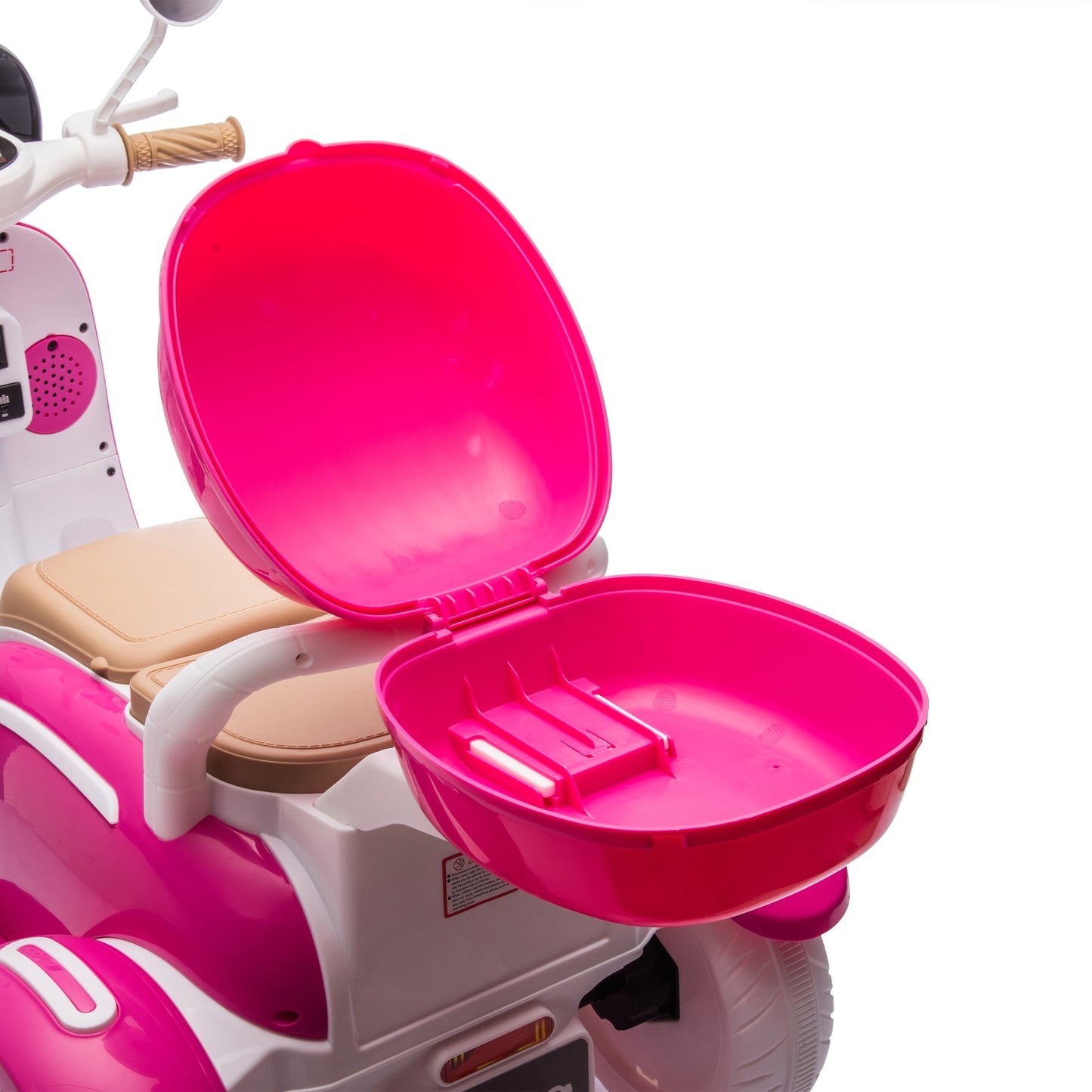 Track Seven 12V Kids Ride on Motorcycle, 2 Seats Kids Motorcycle, 3 Wheels Powered Motorbike for Kids, Mp3, Bluetooth, Headlight, Storage Box for Kids Aged 3+, Rose Red