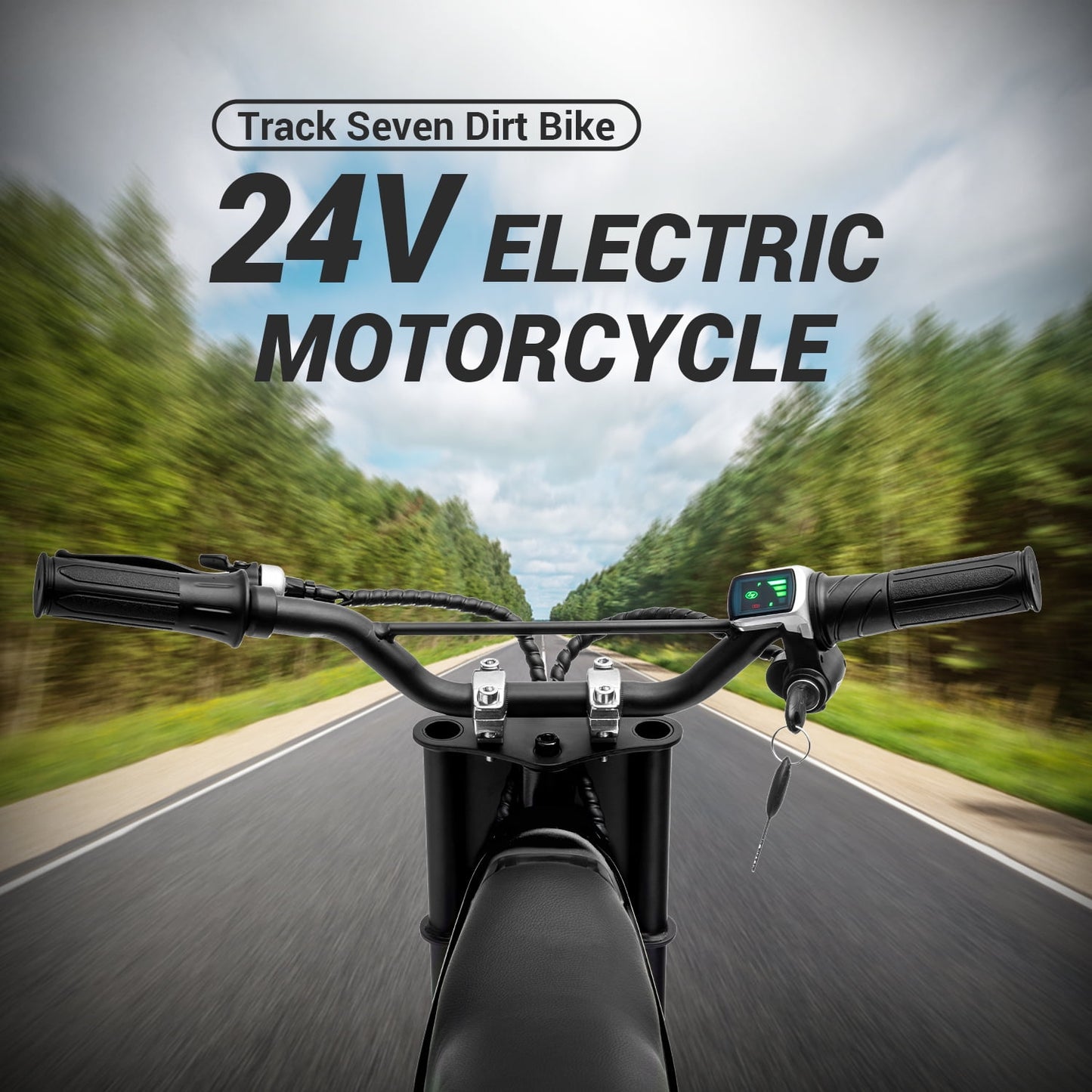 Track Seven 24V Electric Dirt Bike, 350W Ride on Motorcycle with Twist Grip Throttle, Hand-Operated Dual Brakes, Speed Up to 10 MPH, for Age 8-12, Black