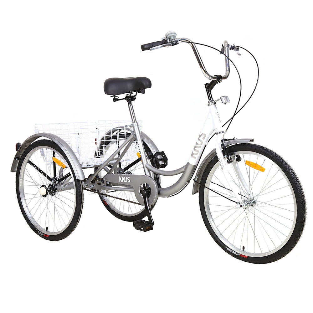 LISUEYNE Adult Folding Tricycles, 3-Wheel Cruiser Bike, 26 inch Wheels Adult Trikes with Low Step-Through, Large Basket, Foldable Tricycle for Adults, Adjustable Handlebar, Silver