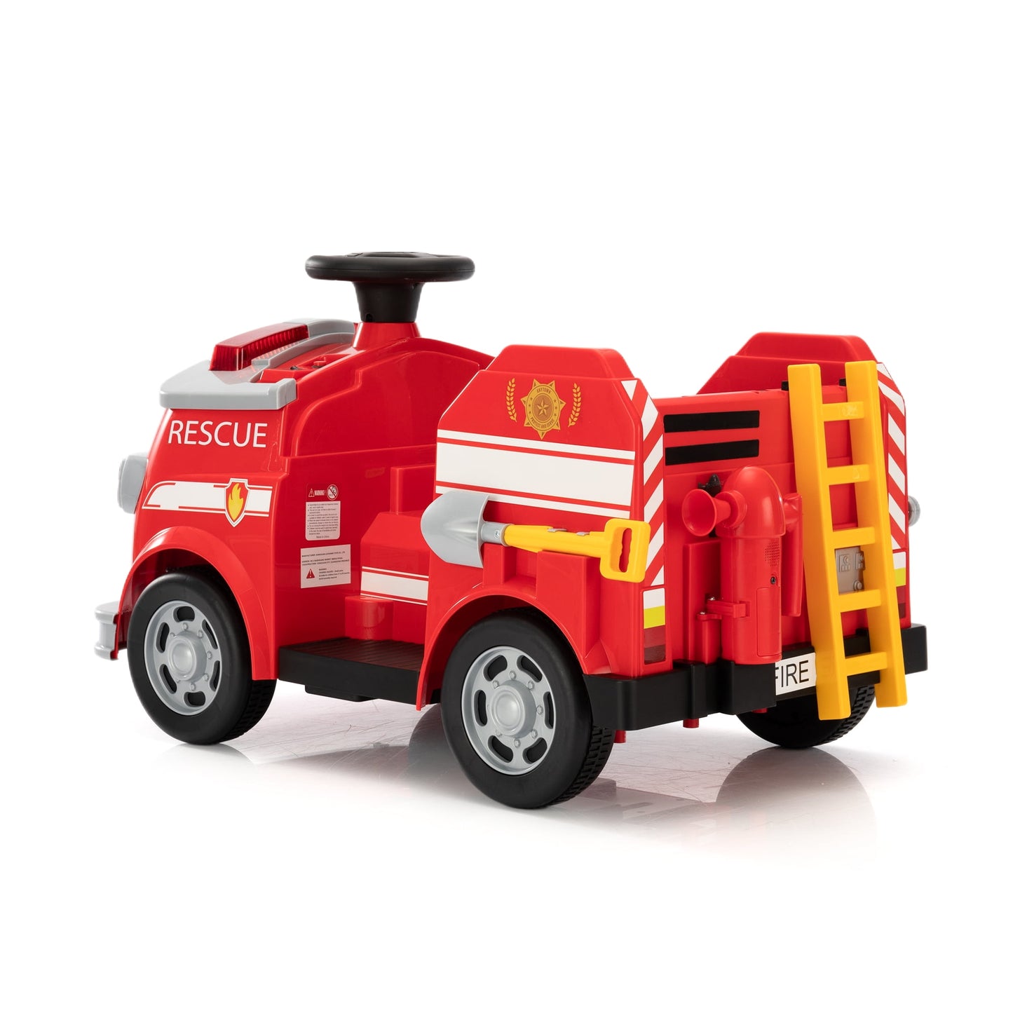 Track Seven 6V Electric Fire Truck Ride-On for Kids, Early Education, Fun with Fire Tools, Lights, Horns & Sirens, Slow Start Ride on Toy for Ages 2-8, Red
