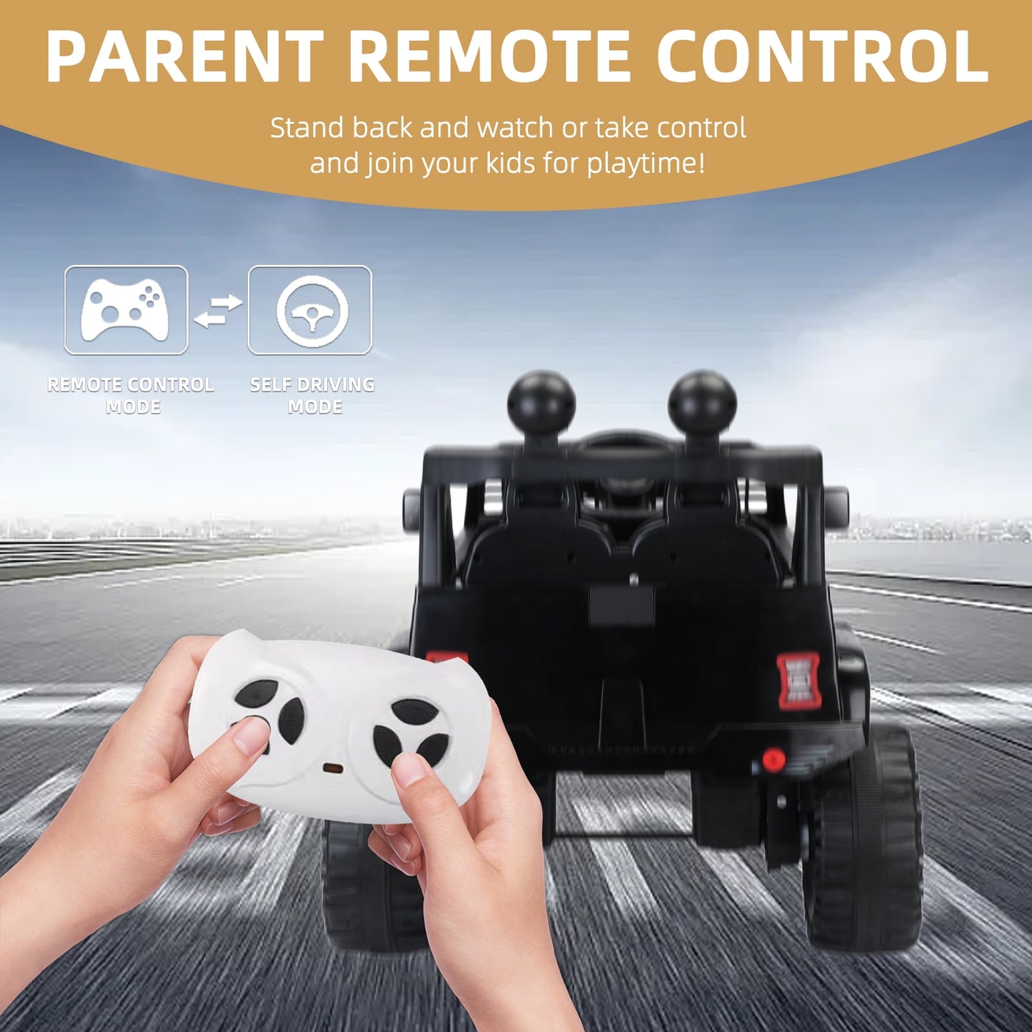 Track 7 Kids Ride on Truck, 12V Ride on Car with Remote Control, Kids Electric Car, Bluetooth, LED Lights, MP3, Black