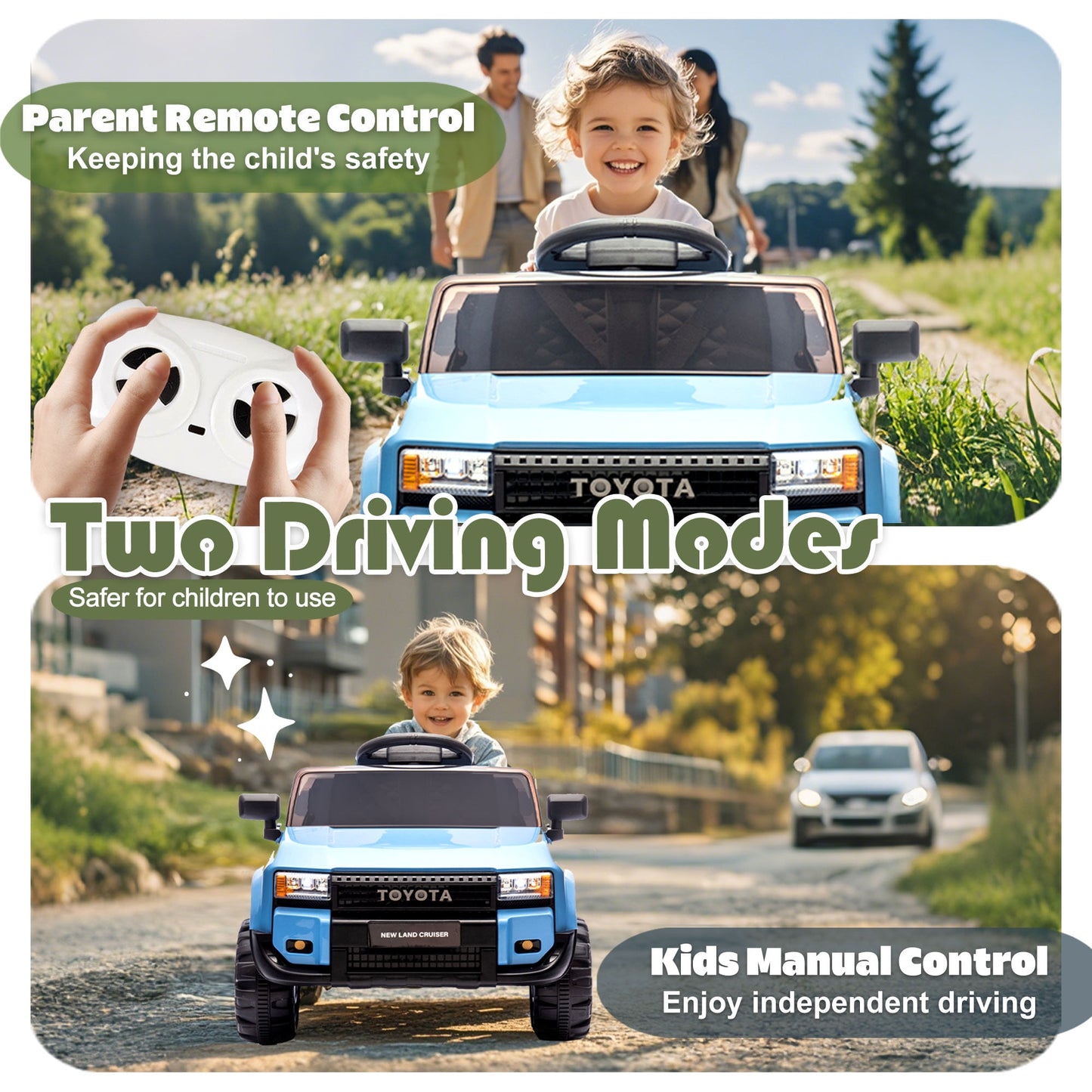 Track Seven 12V Ride on Car, Licensed Toyota LC250 Ride on Truck for Kids, Electric Car with Remote Control, Power Display, Music, Bluetooth, 12V Ride on Toy Car for Boys Girls Age 2+, Blue