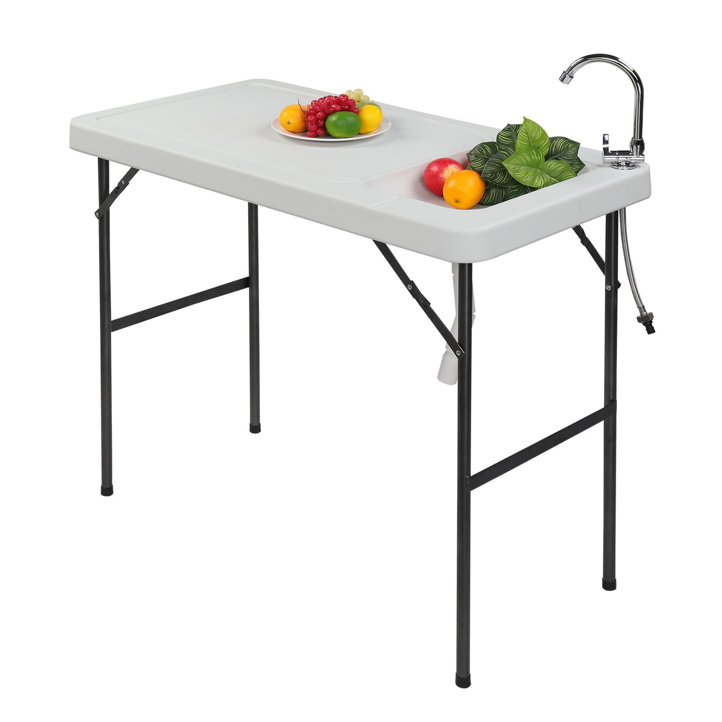COOKCOK HDPE Rectangular With Barbed Wire Foldable Outdoor Table, 46"L x 24"W x 37"H, White