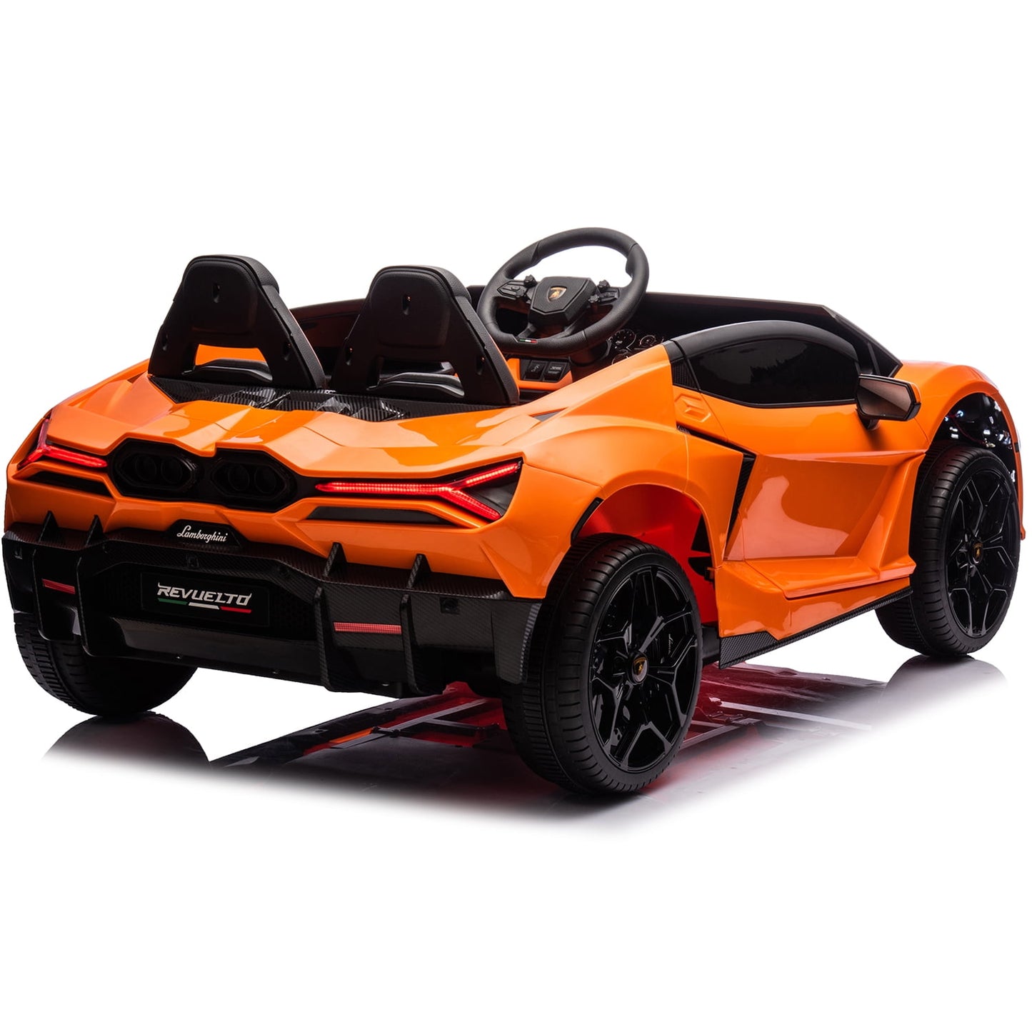 Track Seven 24V 2-Seater Ride on Car, Licensed Lamborghini Revuelto Electric Car with Remote Control, Music, LED Lights, Key Start, Spring Suspension, Max Speed 4.3mph, 24V Ride on Toy Car