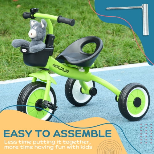 Track 7 Kids Tricycle for Toddlers Age 2-5 with Adjustable Seat, Toddler Bike for Children with Basket, Bell, Handlebar Grips, Gift for Boys Girls, Green