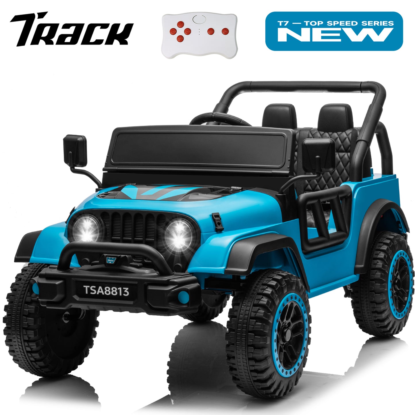 Track Seven 24V Ride on Truck, Electric Car for Boys Girls, Ride on Car with Remote Control, Music, Bluetooth, Lights, Spring Suspension, Max Speed 5 mph, Pink
