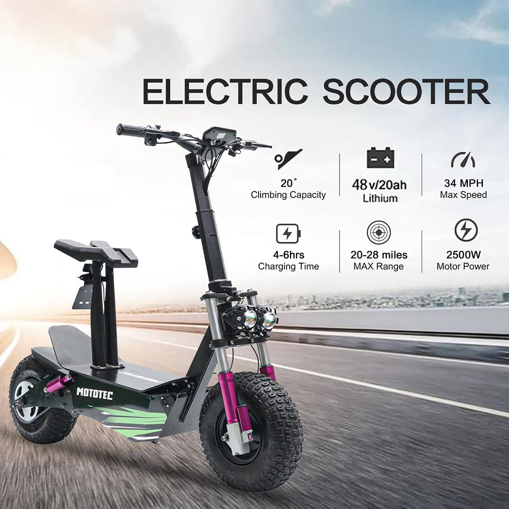 LISUEYNE Adults Electric Scooter with Seat, Folding Electric Scooter, 2500W Motor up to 30MPH & 28 Miles, Commuting Scooter w/Front&Rear Brake, Headlights