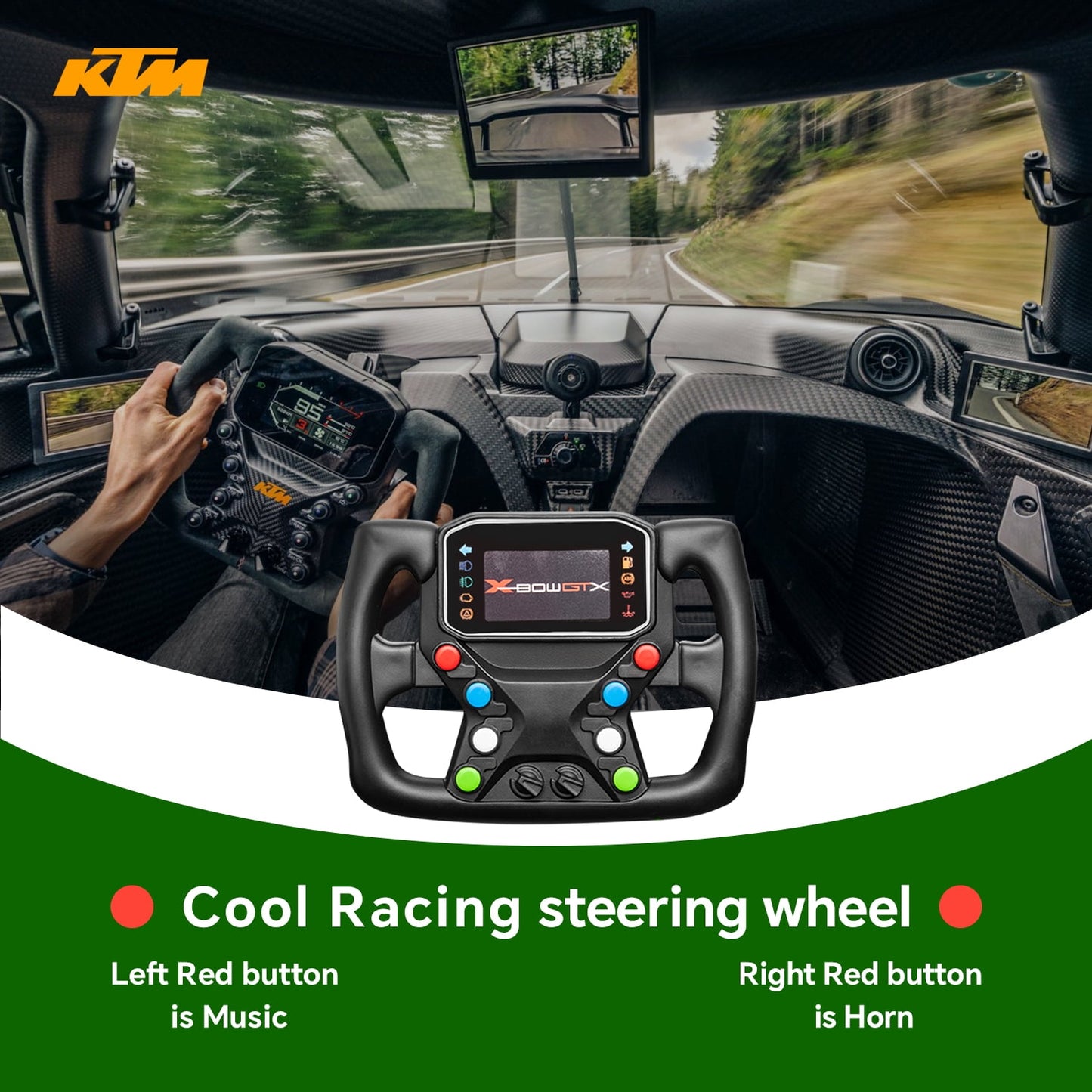 Track Seven 12V Ride on Car with Remote Control, Licensed KTM X-BOW GTXR Electric Car for Kids Age 3+, Music, Bluetooth, Lights, Green