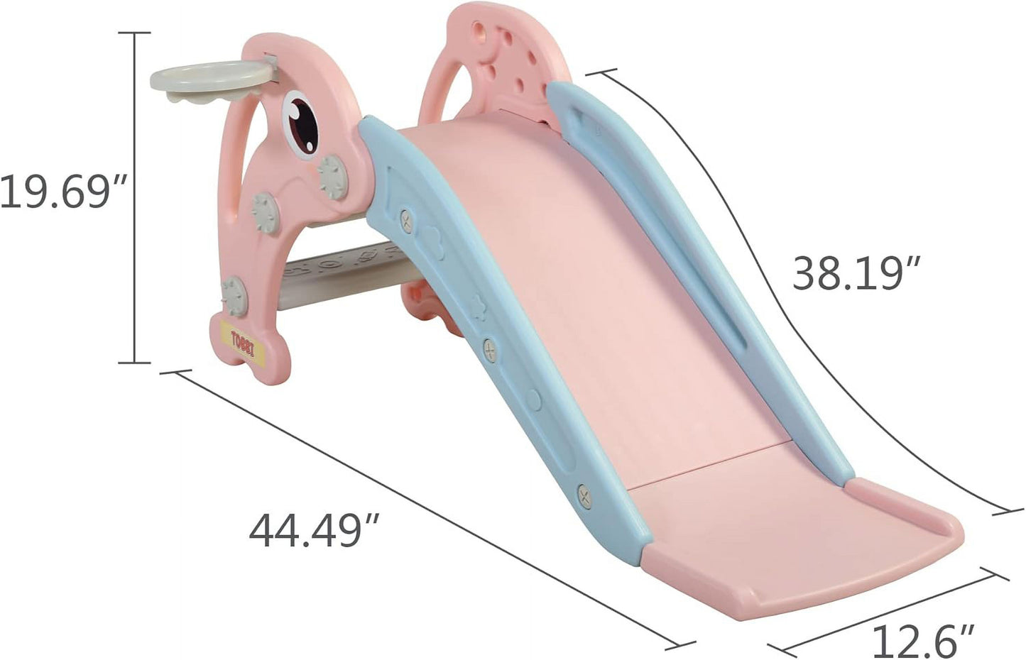 Track Seven Toddler Slide Playset with Climber, Basketball Hoop & Ball - Indoor/Outdoor Playground for Kids,Pink