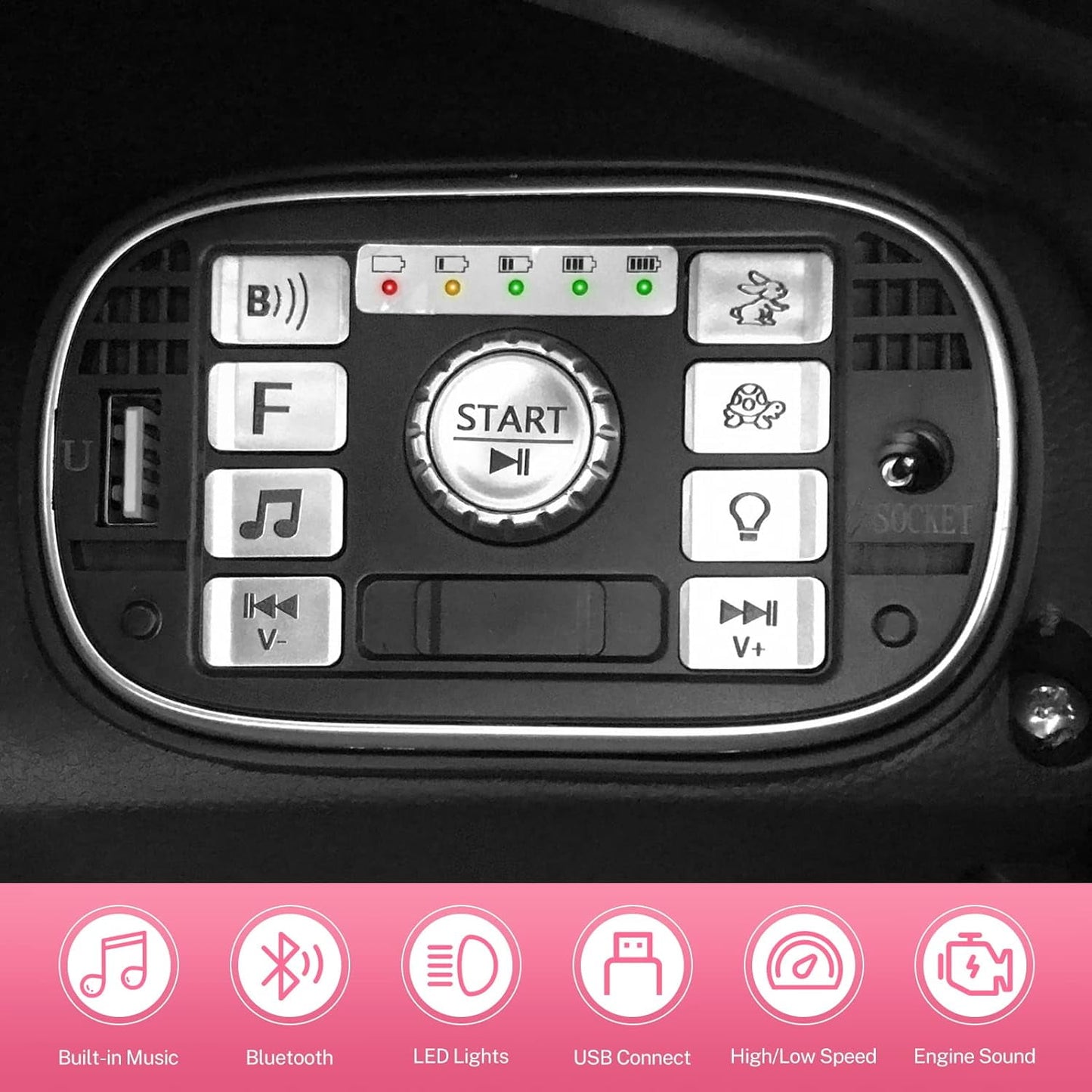 Track Seven 12V Kids Ride on Car, Licensed Aston Martin Electric Car for Boys Girls Age 3+, Remote Control, Music, USB, Portable Handle, Pink