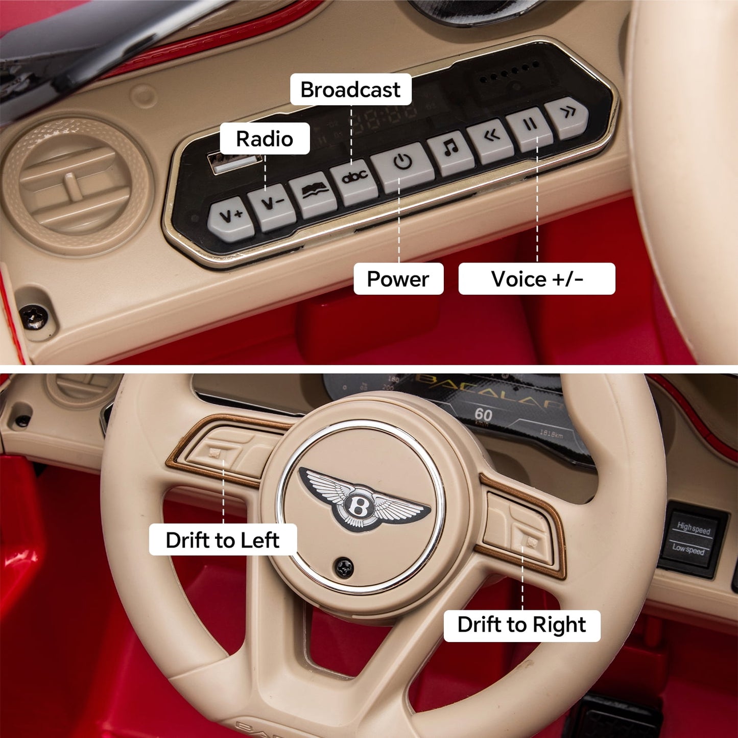 LISUEYNE Kids Ride on Car, 12V Licensed Bentley Mulsanne Electric Car for Kids Age 3+, Remote, Music, Red