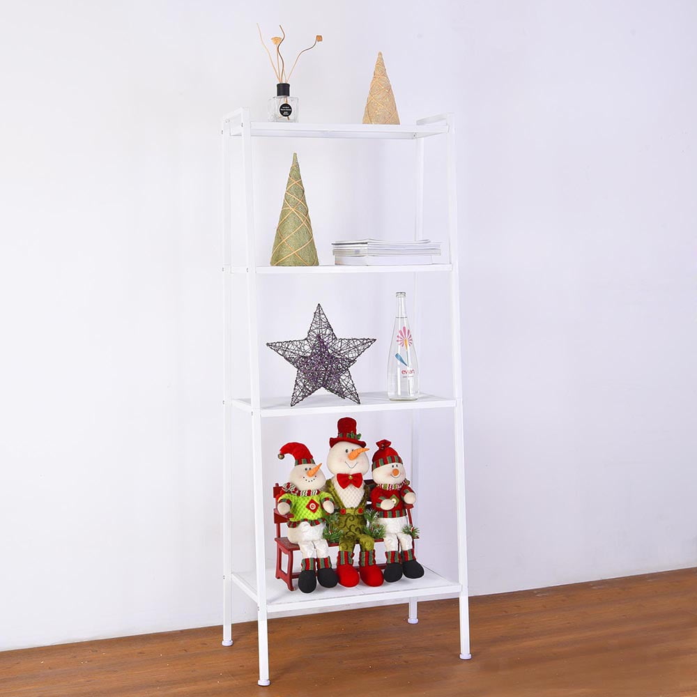 COOKCOK Ladder White Bookshelf, 4-Tier Metal Ladder Shelf 23.62"x13.78"x57.87", Freestanding Bathroom Storage Rack Plant Stand for Small Space, Bedroom, Living Room, Easy to Assemble