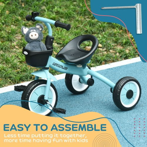 Track 7 Kids Tricycle for Toddlers Age 2-5 with Adjustable Seat, Toddler Bike for Children with Basket, Bell, Handlebar Grips, Gift for Boys Girls, Blue