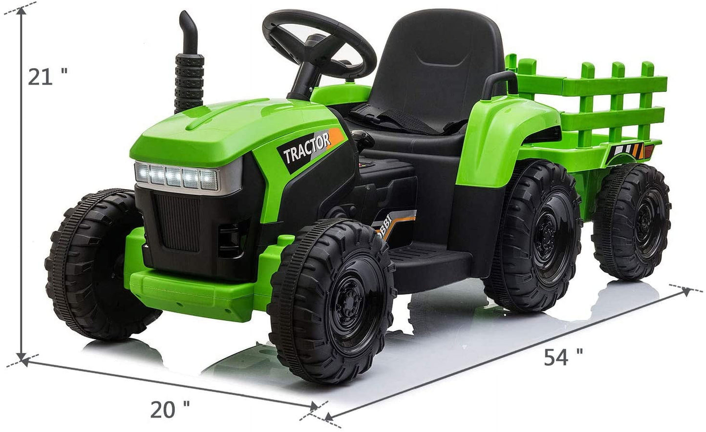 LISUEYNE 12V Ride on Tractor with Trailer, Electric Car with Music, USB, LED Lights, Ride on Car for Kids Age 3-6 Years, Max Speed 5mph, Green