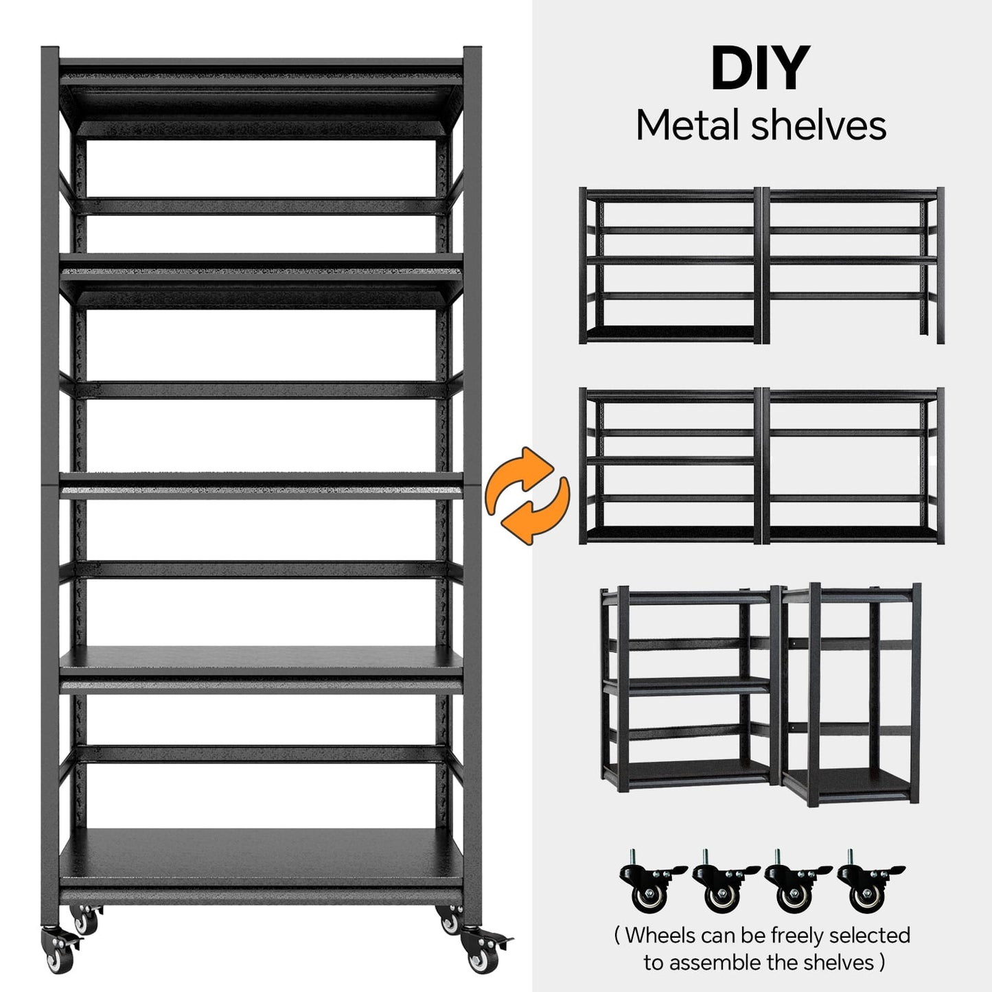 COOKCOK 4-Tier Storage Shelving Unit, Heavy Duty Metal Shelf with Wheels, 31.5"x15.7"x63", Adjustable Garage Shelves, Load 2000LBS, Kitchen Shelf with Protective Side