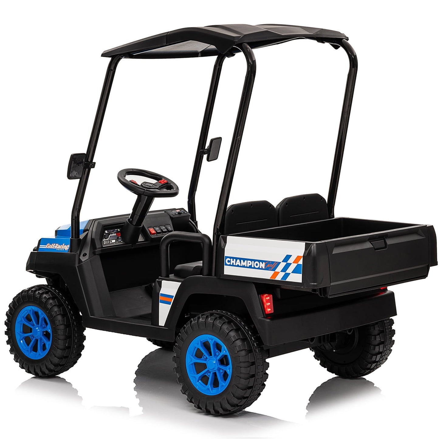 Track Seven 2-Seater 24V Ride on Car, Electric off-Road Truck with Remote Control, Removable Sunshade, Bluetooth, Rear Storage, 20" Wide Seat, Ride on Toy Car for Boys Girls Aged 3+, Blue