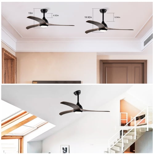 COOKCOK 52" Ceiling Fans with 3 Solid Wood Blades, Wood Ceiling Fans with Light and Remote Control, Fans for Patio Living Room, Bedroom, Indoor Ceiling, BLACK