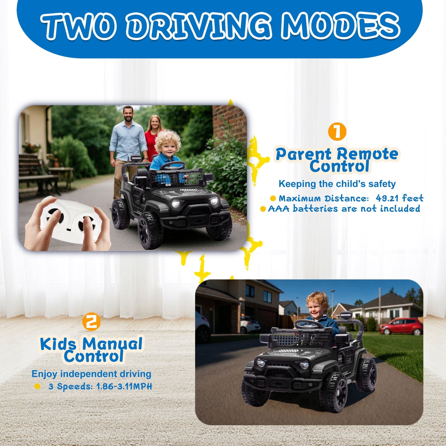 Track Seven 24V Kids Ride on Truck, Electric Car with Remote Control, Four-Wheel Suspension, Power Display, Bluetooth, MP3 Player, LED Lights, Kids Ride on Toy Car for Boys Girls Aged 3+, Black