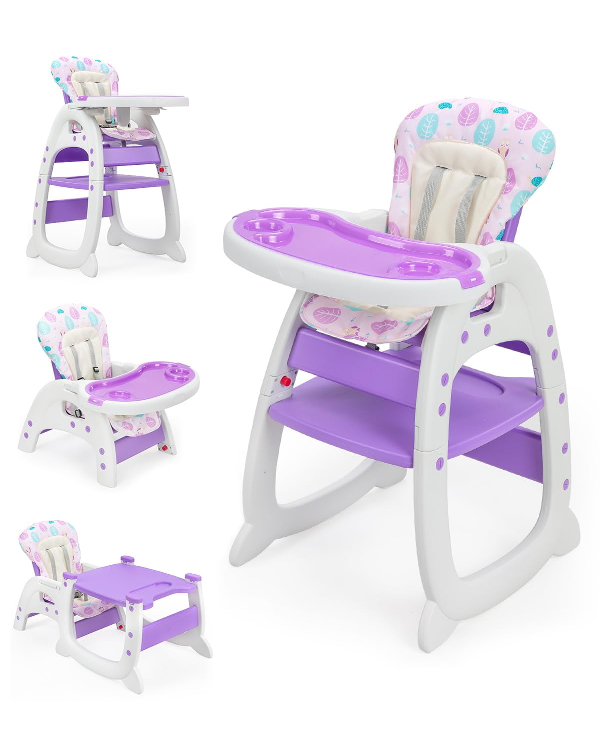 Track Seven 3-in-1 Convertible Baby High Chair for Toddlers, Adjustable Feeding Chair, Detachable Trays , Baby Feeding Chair with Detachable Trays,5-Point Safety Buckle,Pink