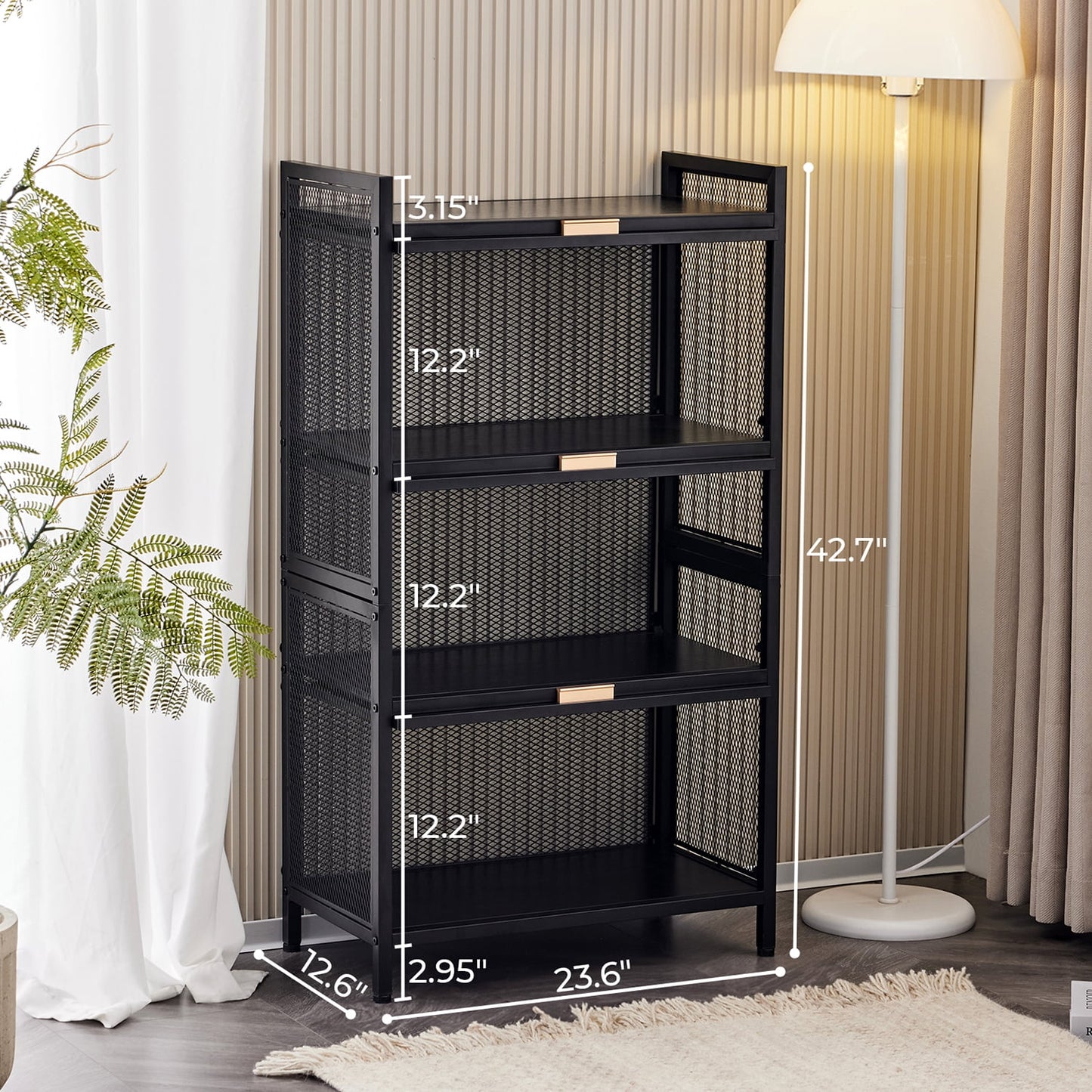 COOKCOK 4-Tier Storage Shelf, Kitchen Storage Cabinet with Flip-up PC Doors, Mobile Microwave Stand, Freestanding Kitchen Bakers Rack with 4 Rolling Casters, 23.62"x12.59"x42.91", Black