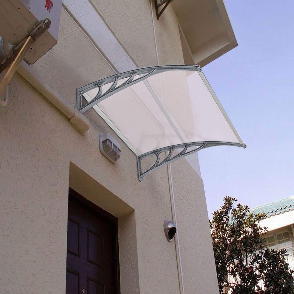 COOKCOK Window Awning Door Canopy, 40"x 40" Modern Design Polycarbonate Cover Awnings for Doors for UV Sunlight Rain Snow Protection Hollow Sheet/Grey Outdoor Awning Patio Door Window Cover