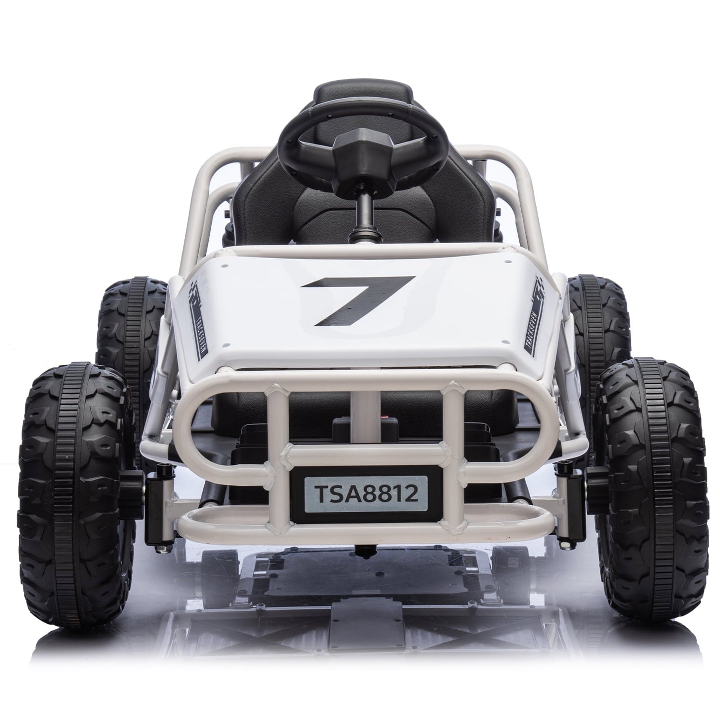 Track 7 24V Electric Go Kart, Outdoor Ride on Car, Go Kart for Kids Age 3-8 Years, Independent Electronic Brake Foot Pedal, Kids Car, White