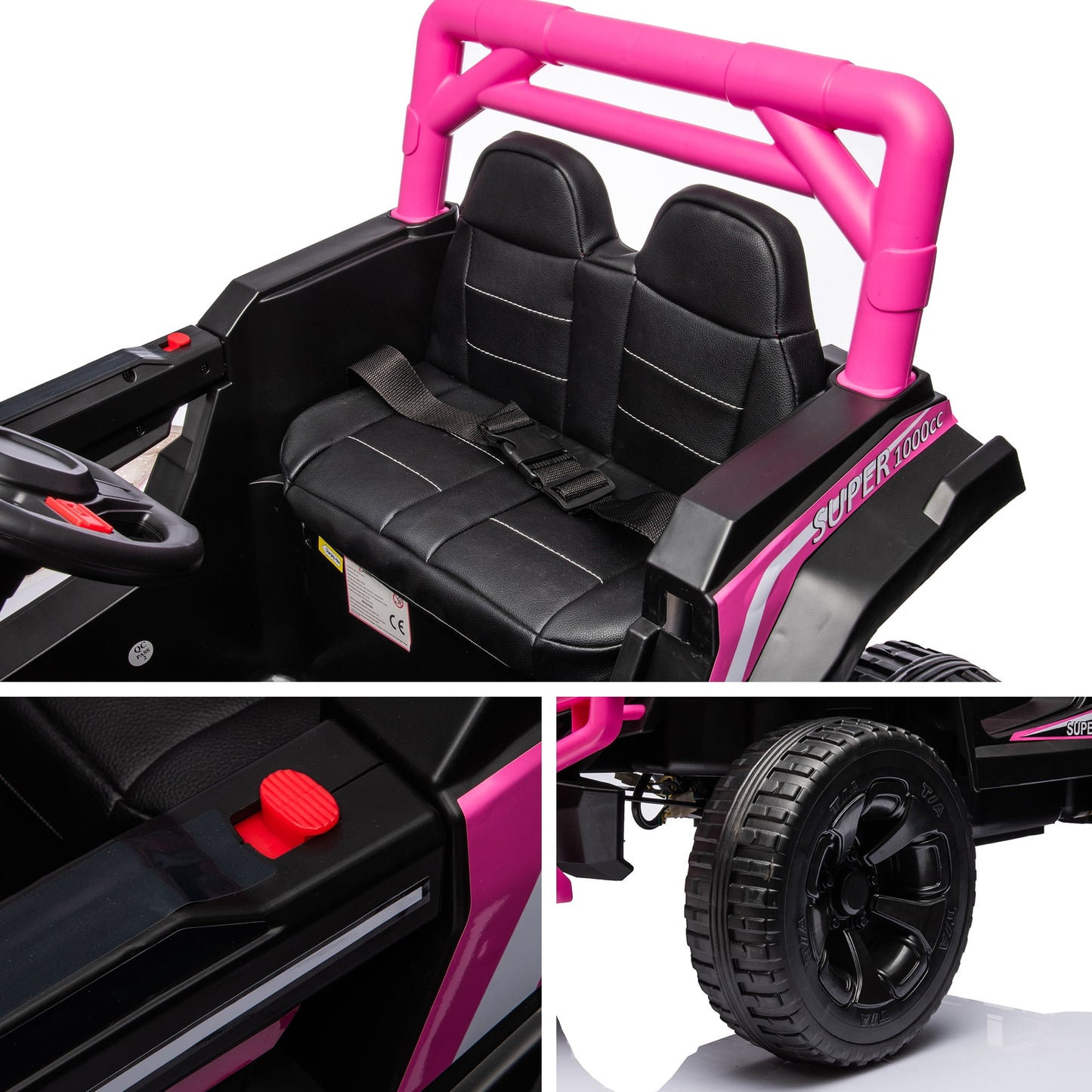 Track Seven Kids Ride on UTV, 12V Ride on Car w/Remote Control, 2-Seater Electric Car, Music ,Pink