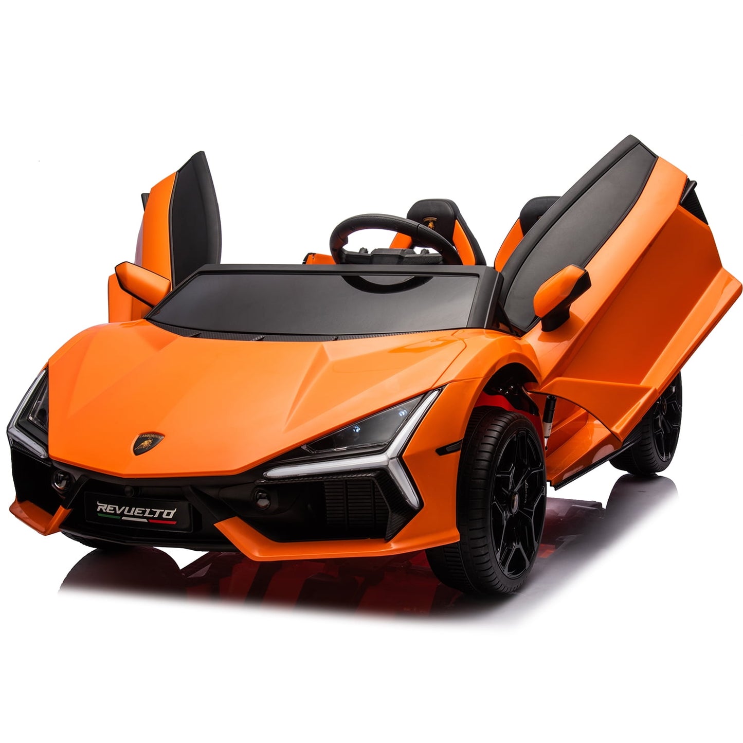 Track Seven 24V 2-Seater Ride on Car, Licensed Lamborghini Revuelto Electric Car with Remote Control, Music, LED Lights, Key Start, Spring Suspension, Max Speed 4.3mph, 24V Ride on Toy Car