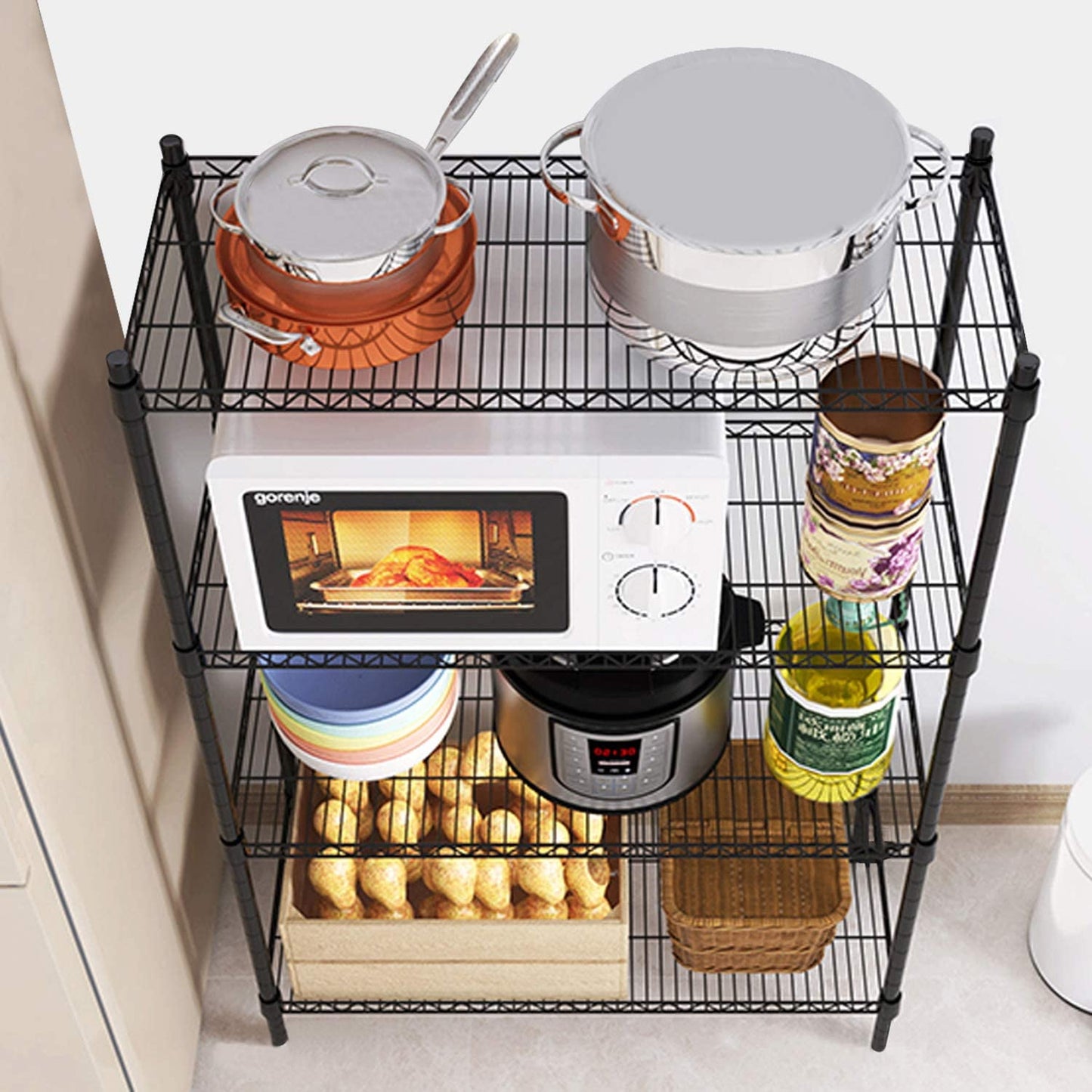 COOKCOK 4-Tier Wire Shelving Unit, 35.4"x 13.8"x 55.1" Metal Shelf, NSF Certified, Adjustable Heavy Duty Carbon Steel Shelf for Home Kitchen Bathroom Garage, 440lbs Capacity, Black