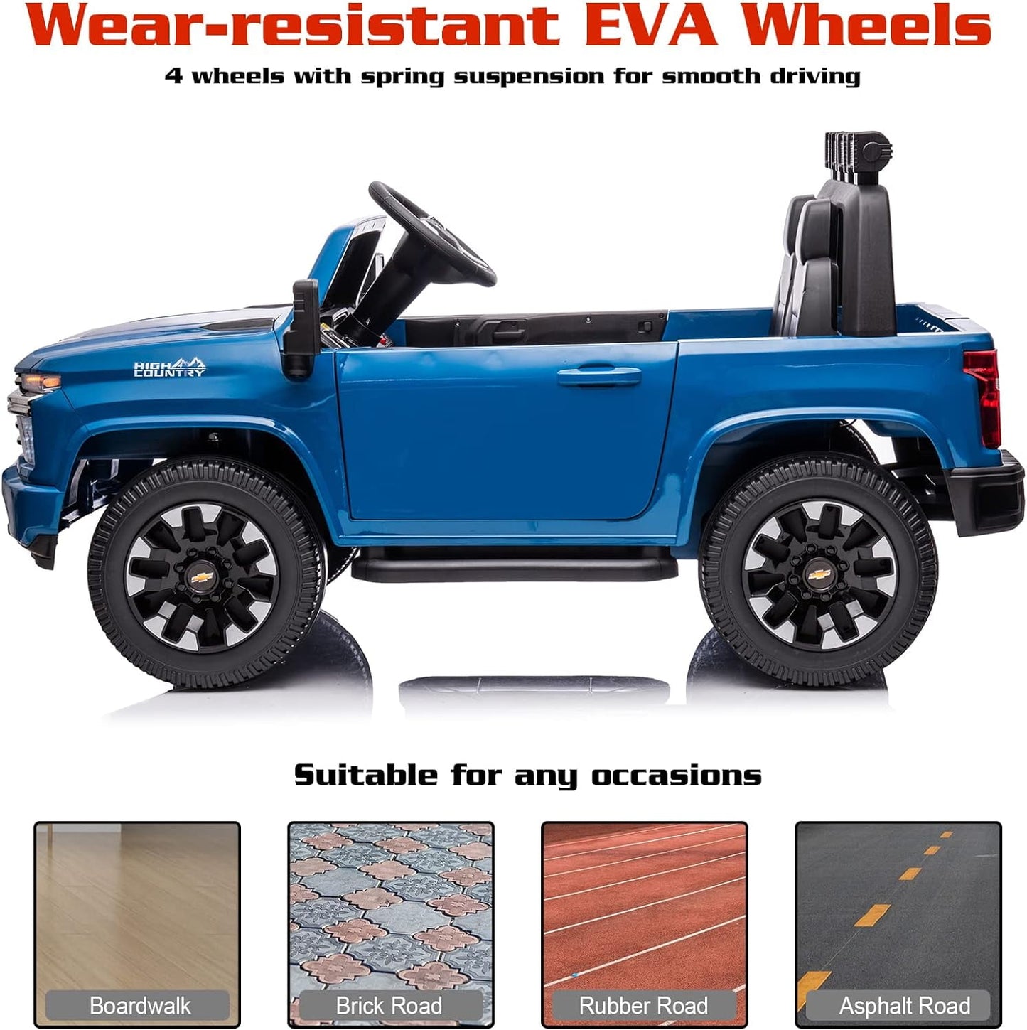 LISUEYNE 24 V Ride on Car, Licensed Silverado HD 2 Seater Electric Car for Boys Girls Age 3+, 24 V Ride on Truck with Remote Control, Music, ABC, Blue