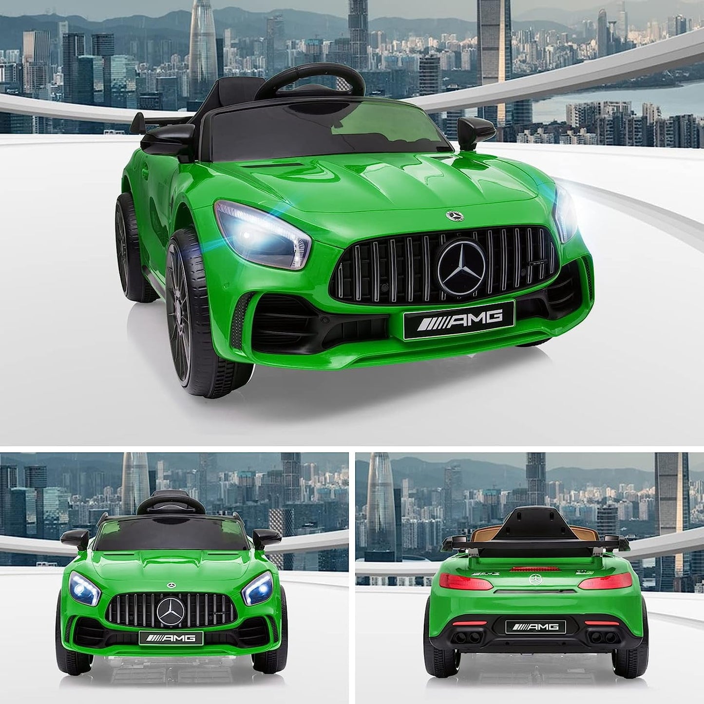 Track 7 Ride on Car with Remote Control, 12V Licensed Benz Electric Car for Kids Age 3+, AUX/FM/USB, Kids Ride on Toy Car, Green