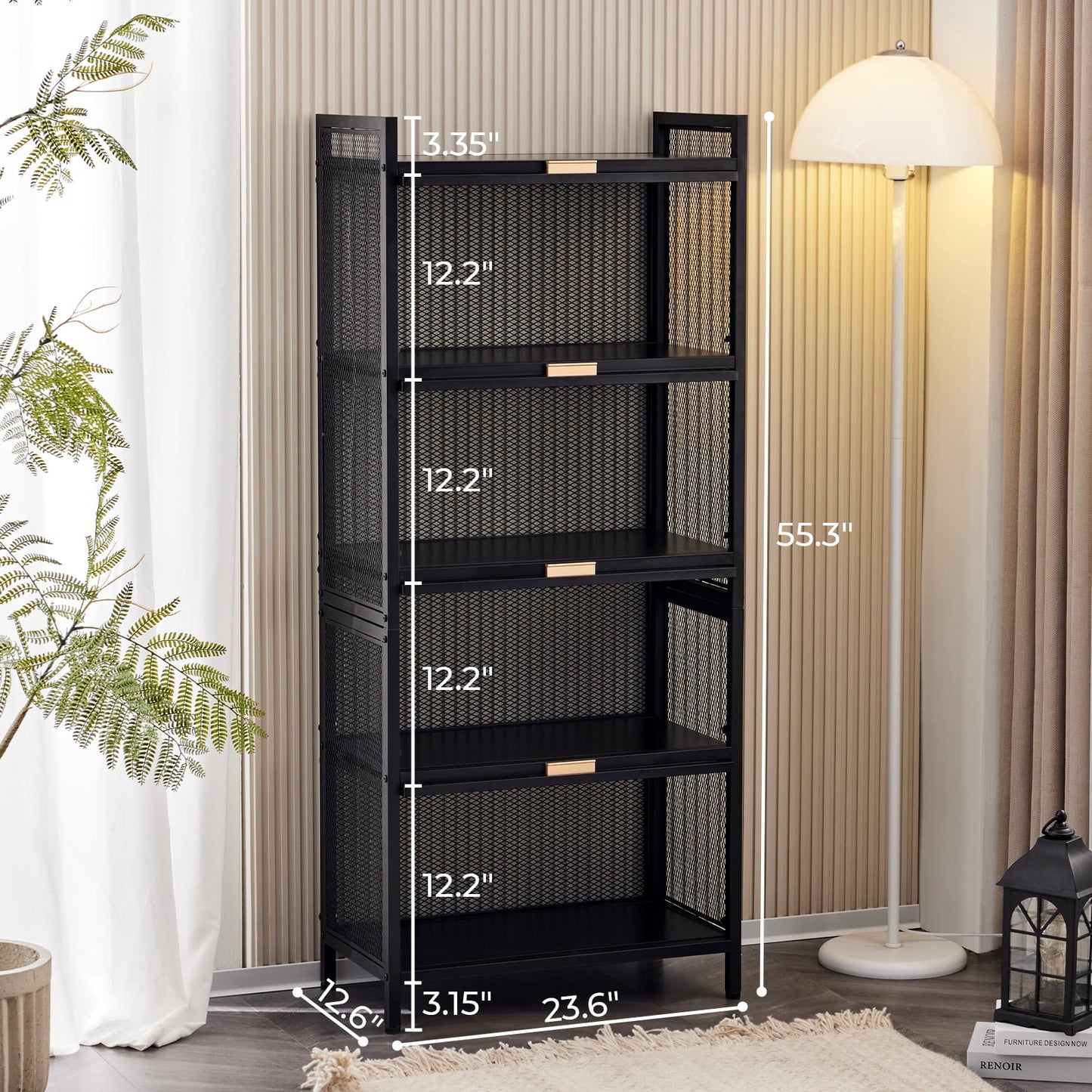 COOKCOK 5-Tier Storage Shelf, Kitchen Storage Cabinet with Flip-up PC Doors, Mobile Microwave Stand, Freestanding Kitchen Bakers Rack with 4 Rolling Casters, 23.62"x12.59"x55.51", Black