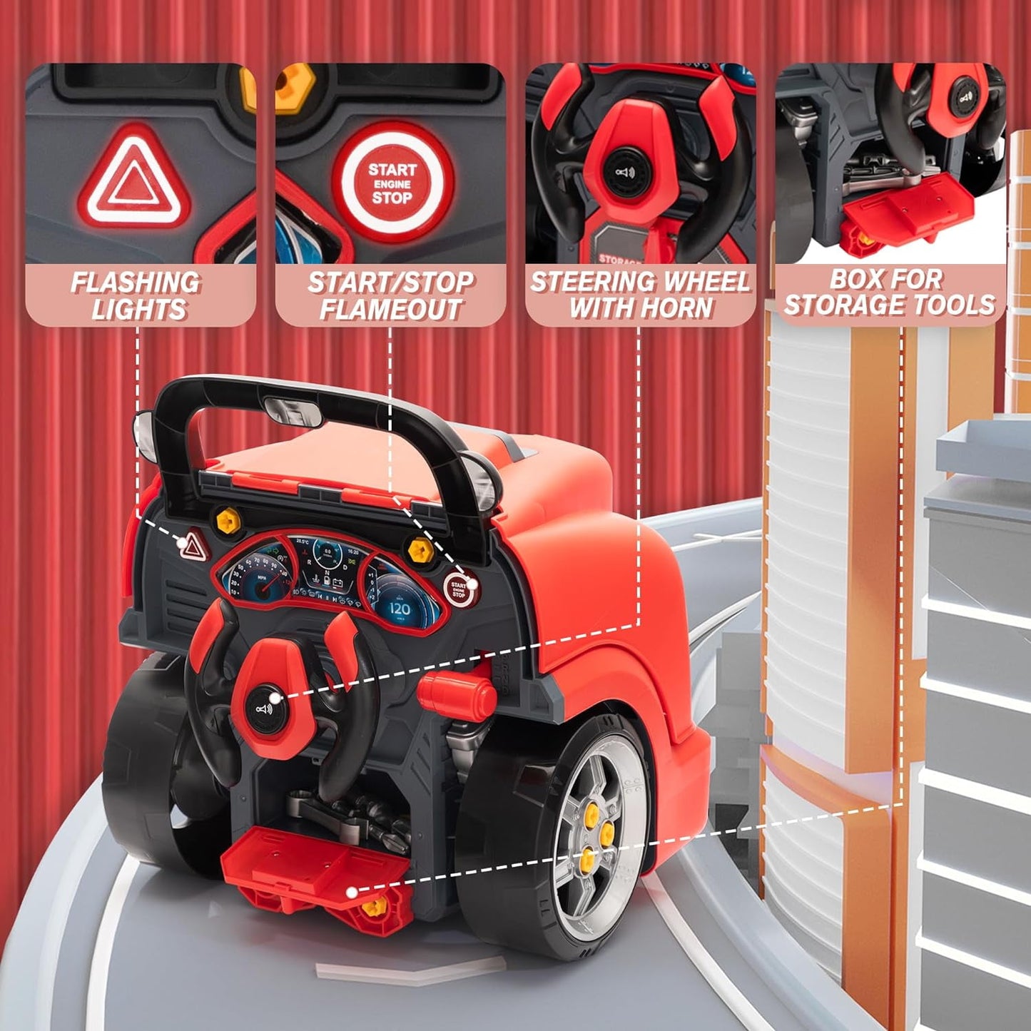 Track Seven Interactive Car Engine Toy Set, Kids Mechanic Repair Set, Build and Play with Engine Building Kit, Large Truck Toy Engine, Gifts Boy and Girls Child, Blue
