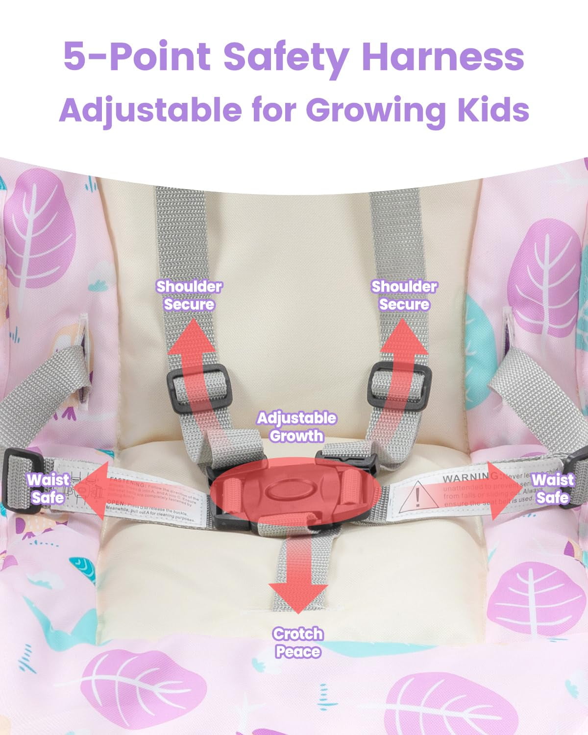 Track Seven 3-in-1 Convertible Baby High Chair for Toddlers, Adjustable Feeding Chair, Detachable Trays , Baby Feeding Chair with Detachable Trays,5-Point Safety Buckle,Pink