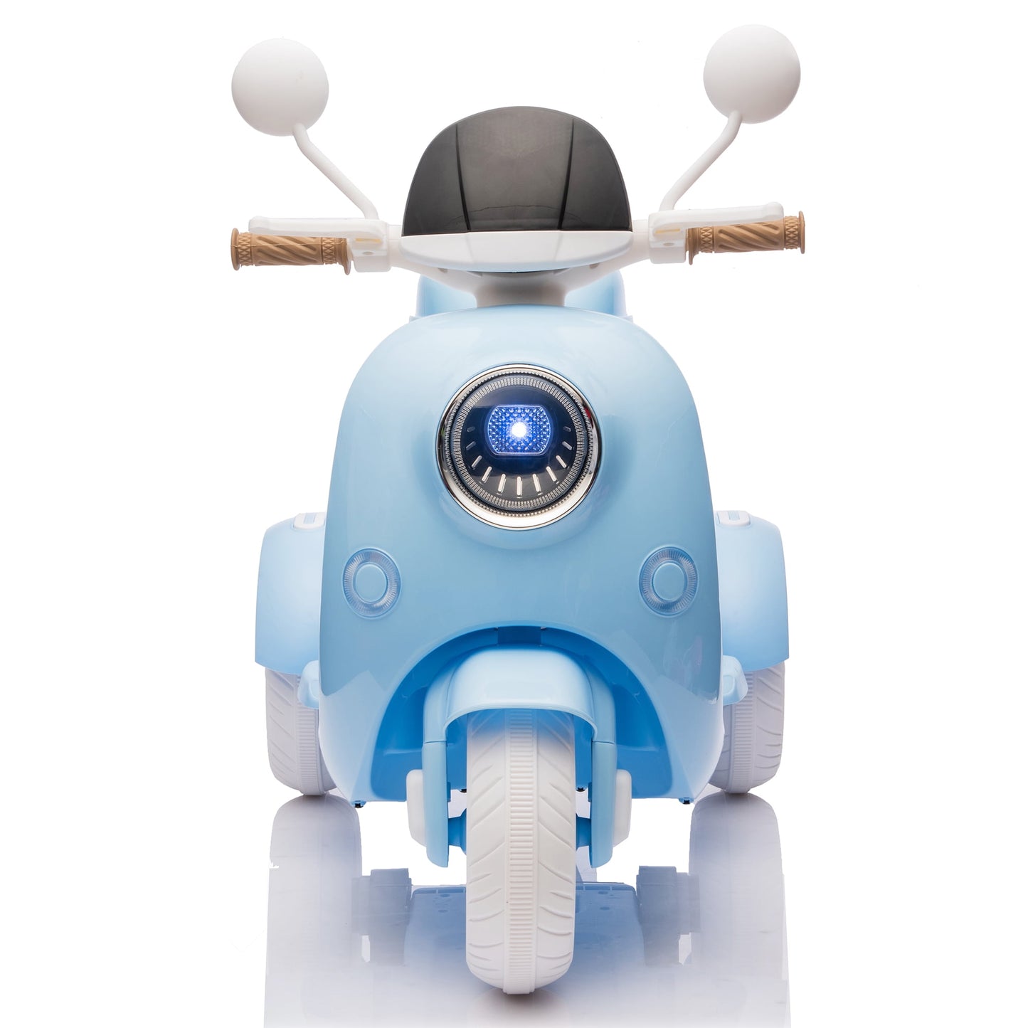 Track Seven 12V Ride on Motorcycle, 2-Seater Electric Motorcycle with Dual Motor, 3 Wheels Motorbike with Bluetooth, LED Lights, Storage Box, Front Hook, Ride on Toy Car for Boys Girls Aged 3+, Blue